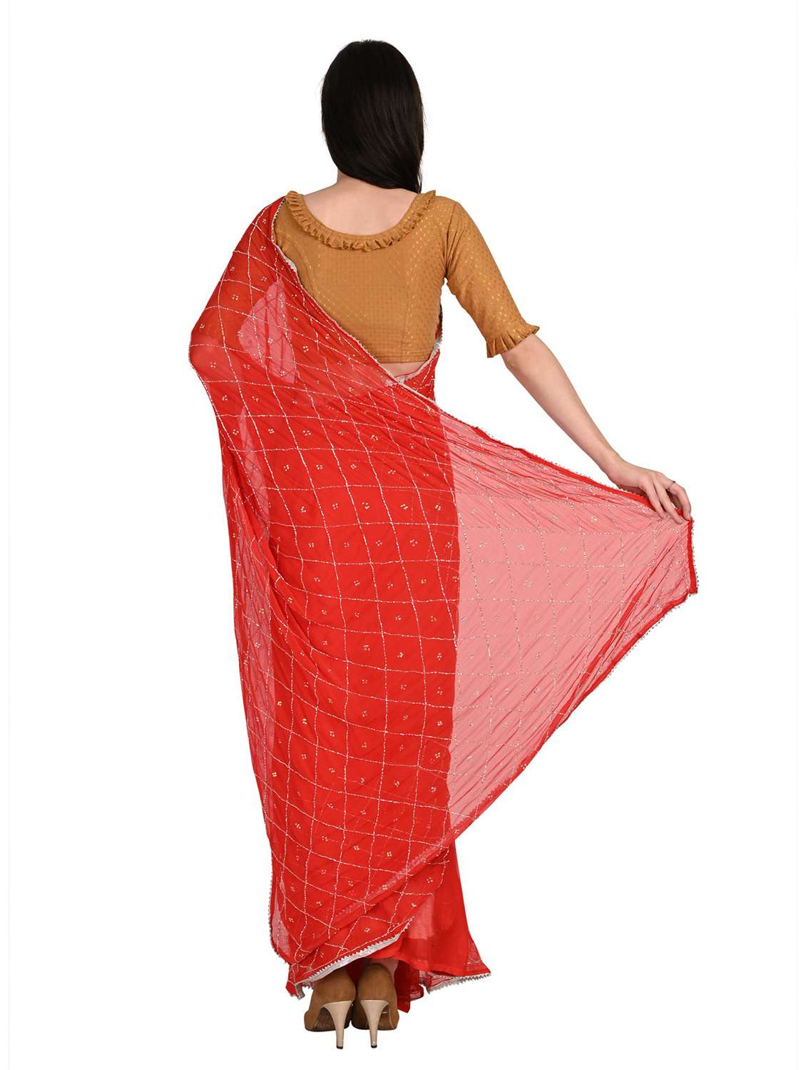 women's null red colored saree with blouse - 18789482 -  Standard Image - 4