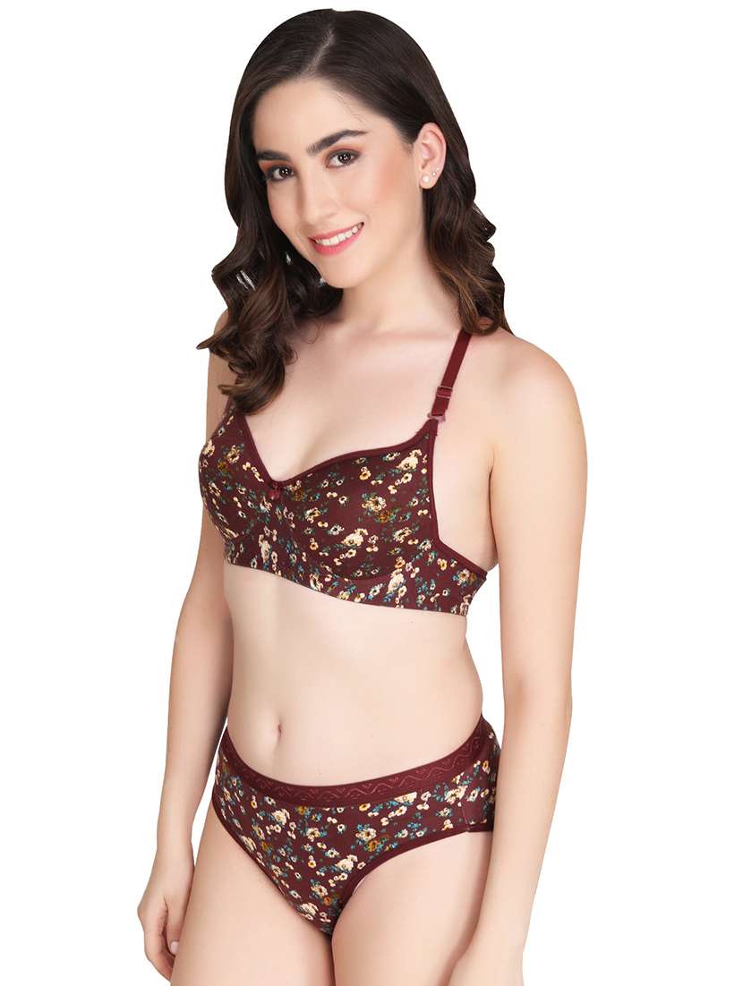 maroon cotton bras and panty set - 18790088 -  Standard Image - 1