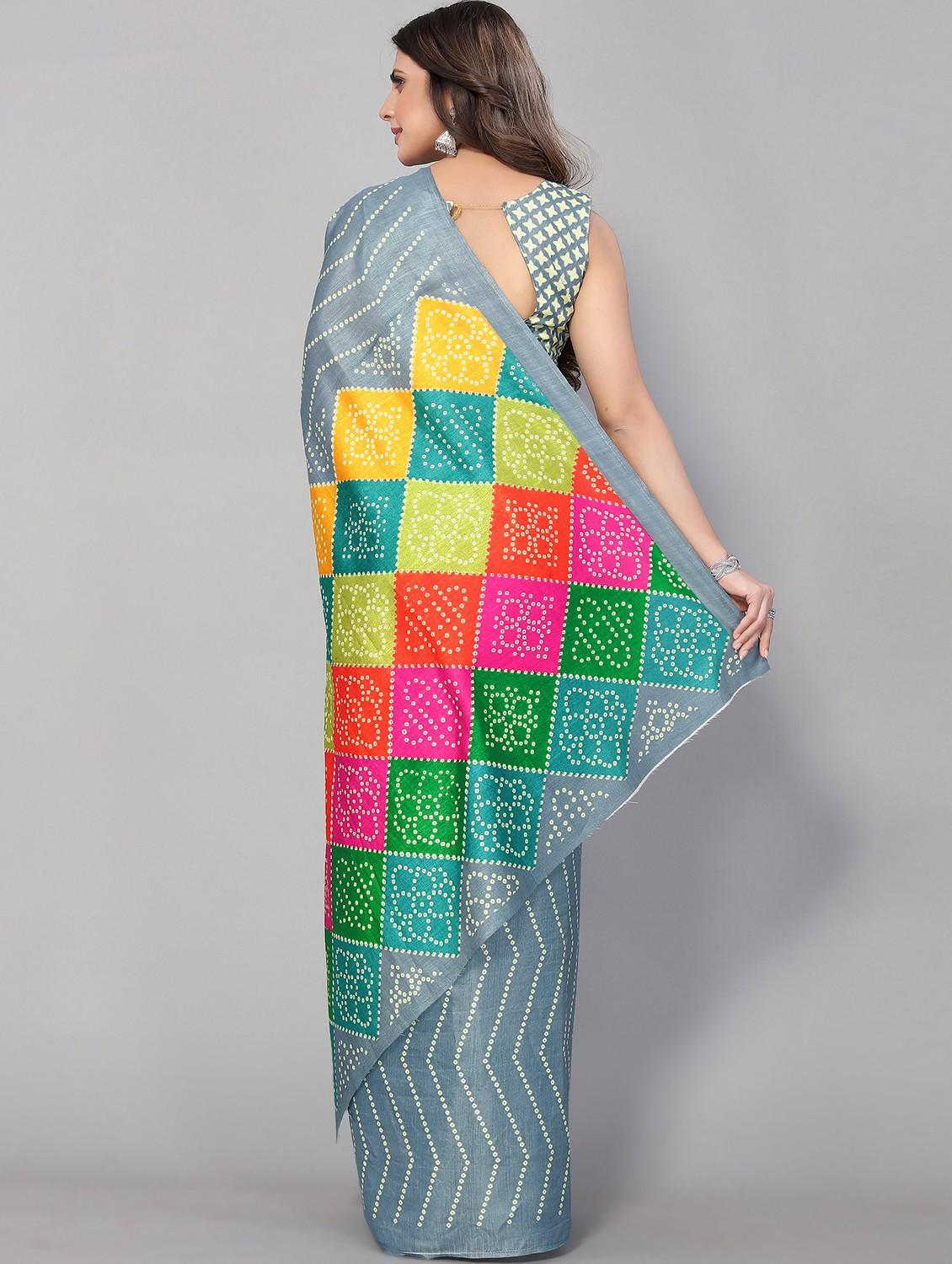 women's bandhani grey colored saree with blouse - 18790234 - Standard Image - 1