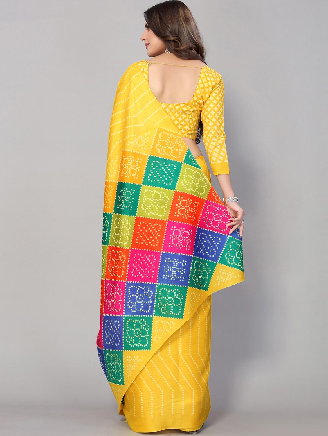 yellow bandhani print saree with blouse - 18790237 - Standard Image - 1