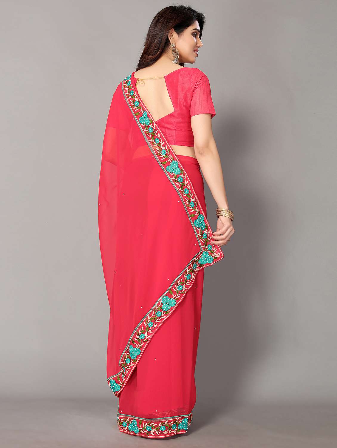 solid with bordered saree with blouse - 18790241 -  Standard Image - 1