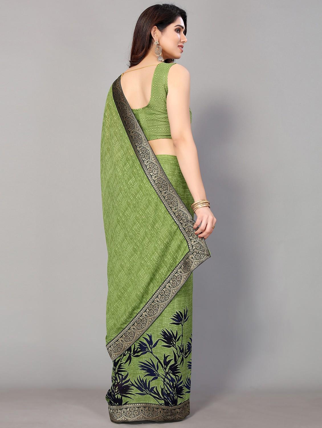 green georgette printed saree with blouse - 18790250 - Standard Image - 1