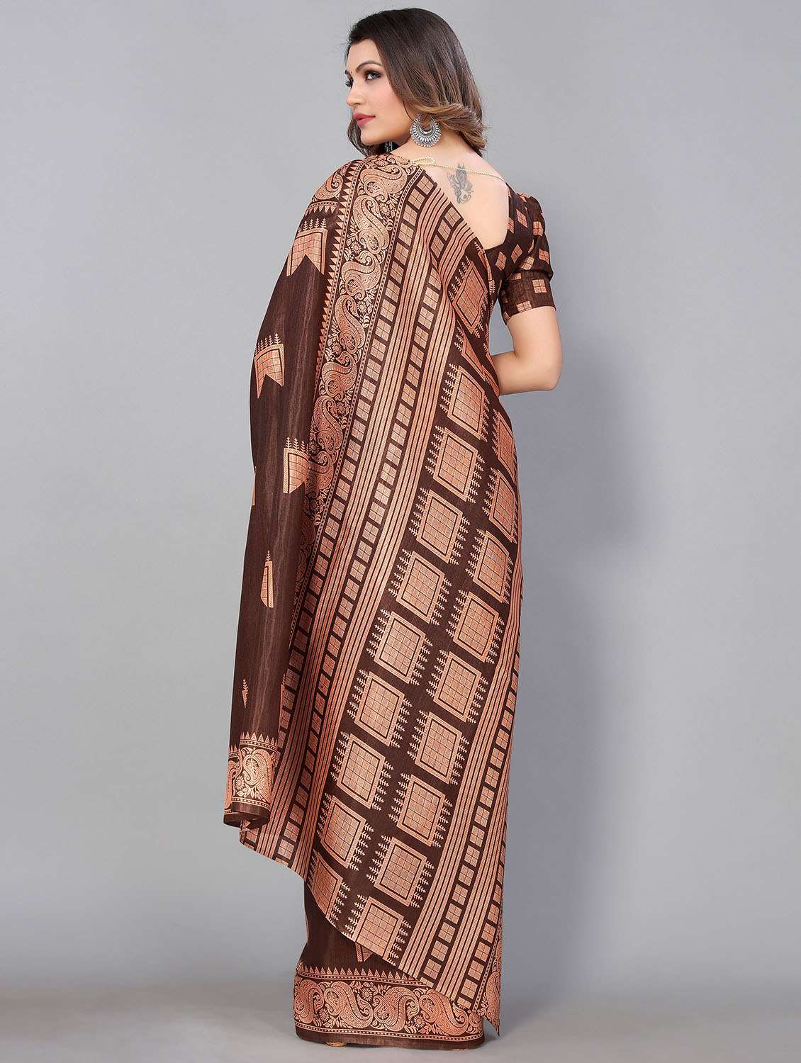 women's self design coffee brown colored saree with blouse - 18790255 -  Standard Image - 1
