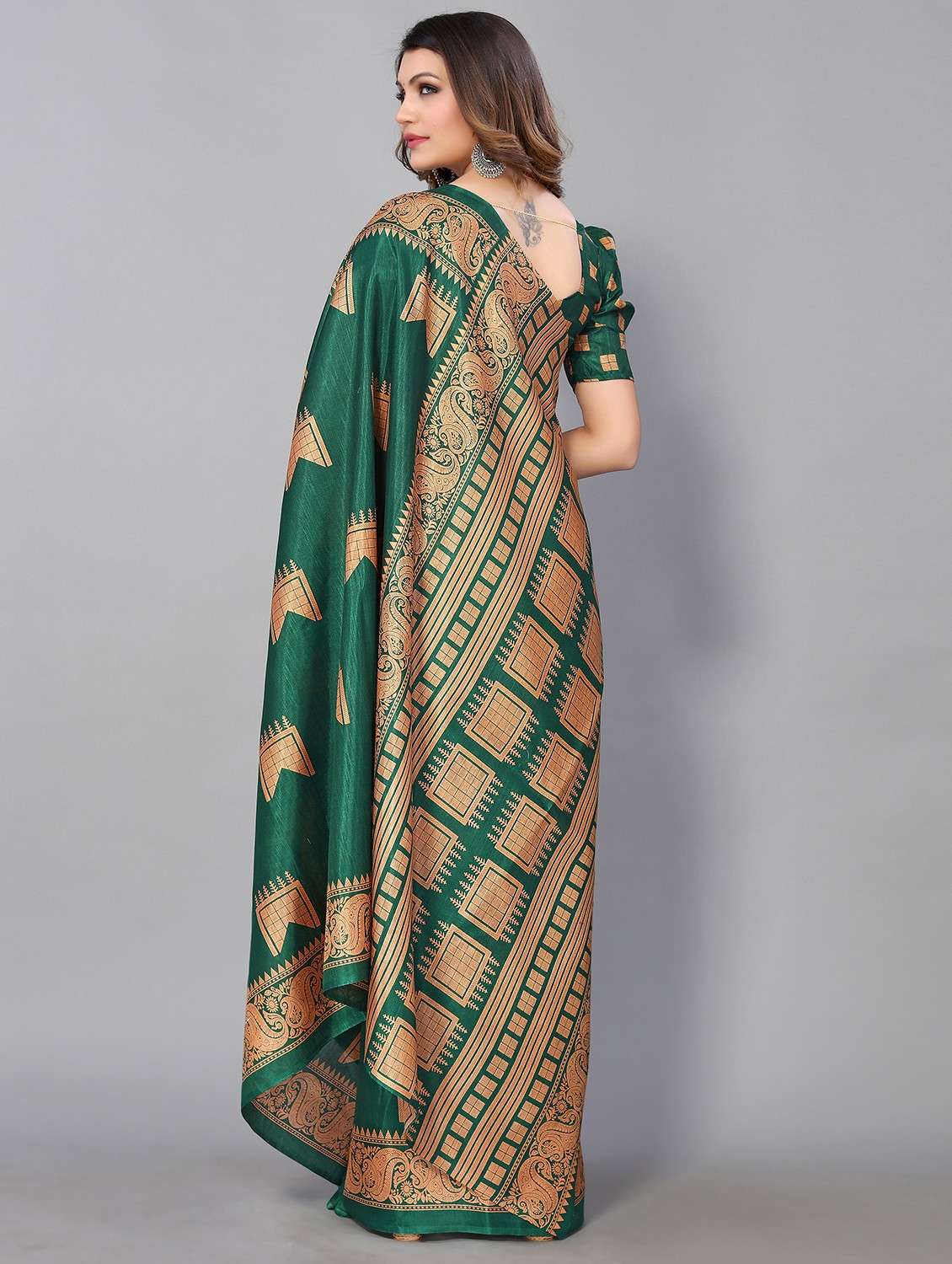 women's printed dark green colored saree with blouse - 18790256 -  Standard Image - 1