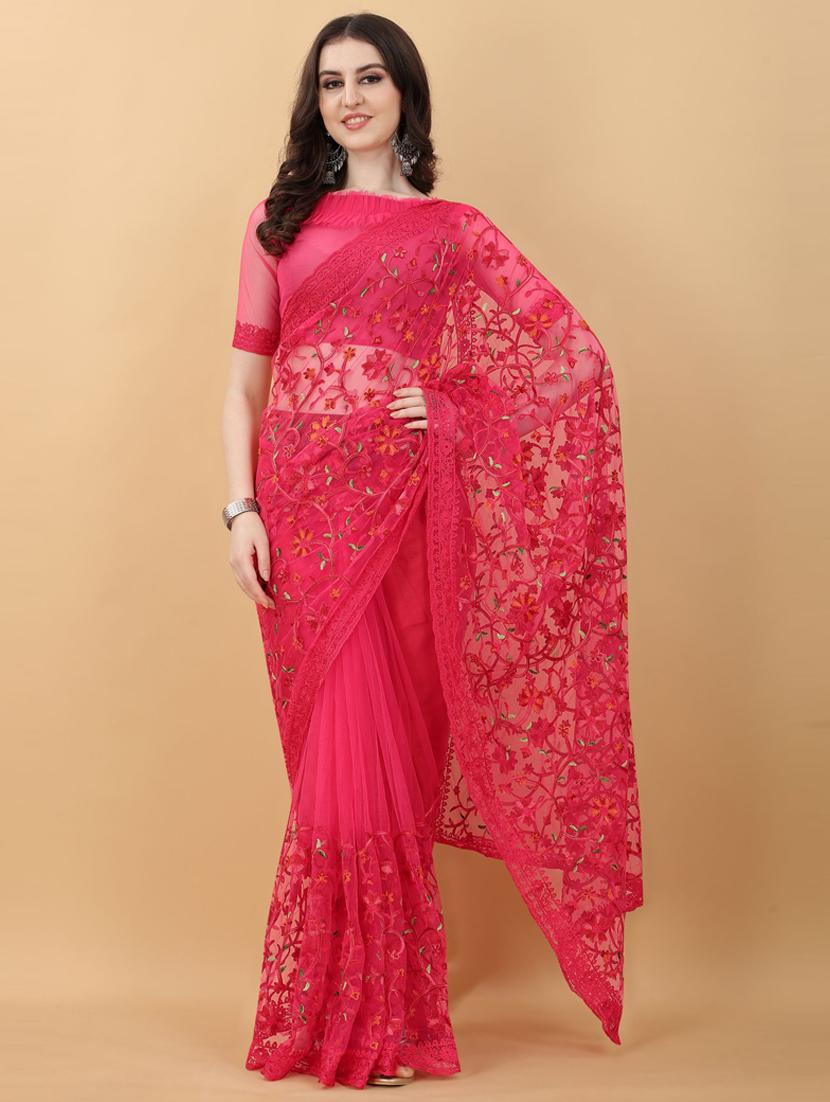 pink floral embroidered saree with blouse - 18790299 - Zoom Image - 0
