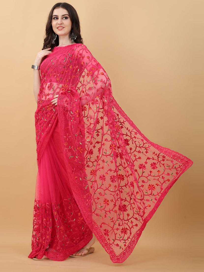 pink floral embroidered saree with blouse - 18790299 -  Standard Image - 1