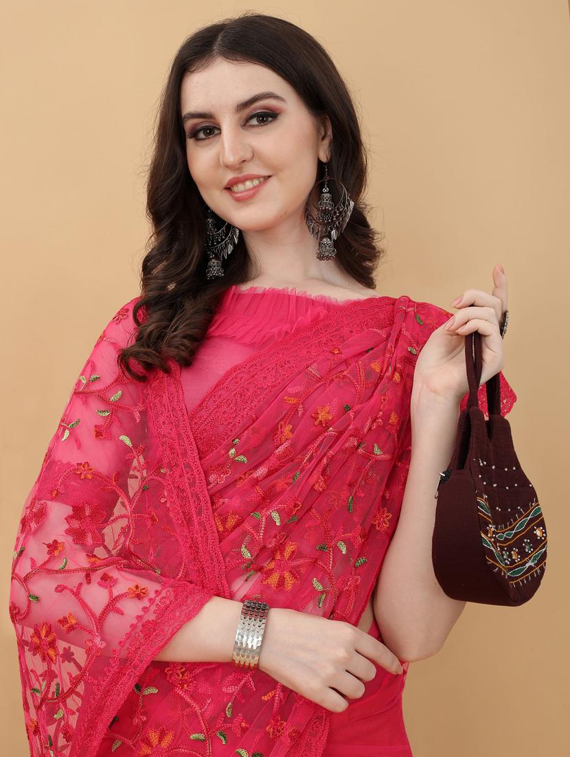 pink floral embroidered saree with blouse - 18790299 - Standard Image - 4