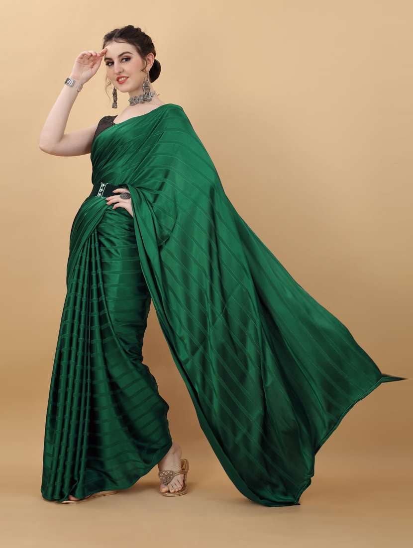 bottle green plain saree with blouse - 18790303 - Standard Image - 1