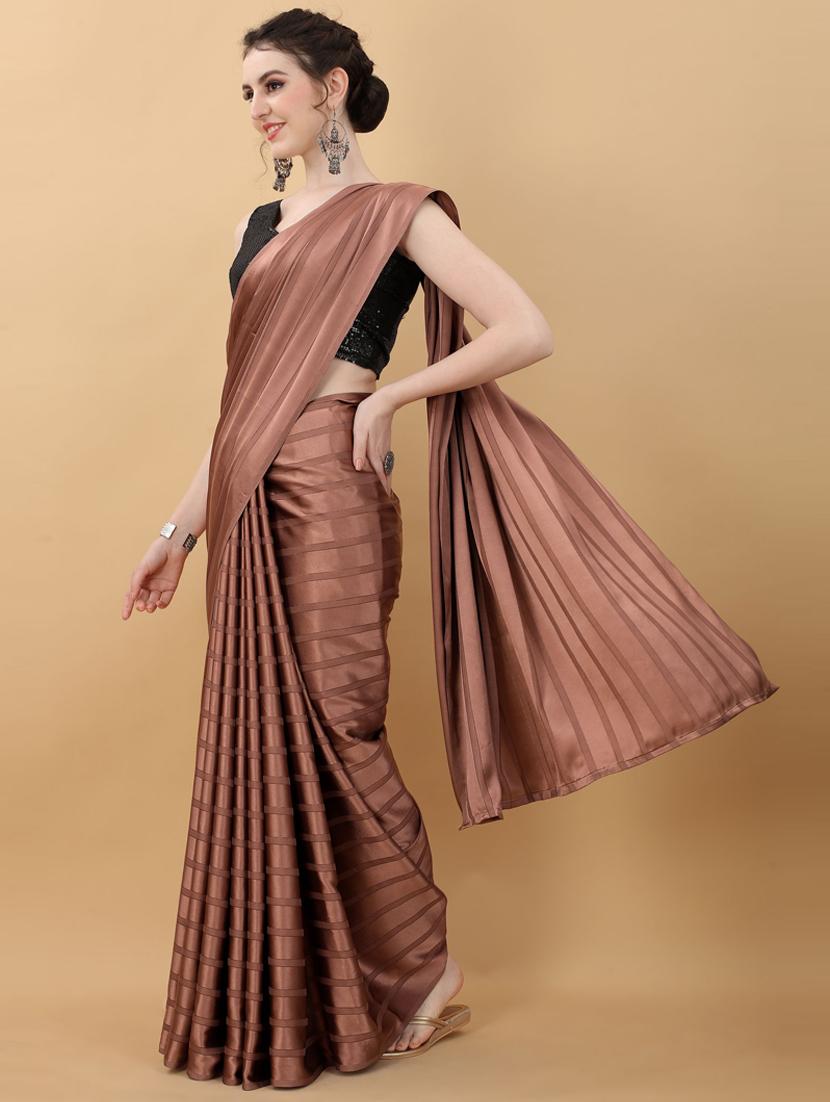 brown plain saree with blouse - 18790306 - Standard Image - 1