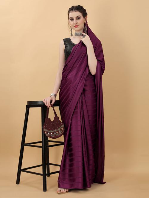 purple plain saree with blouse - 18790307 - Standard Image - 0