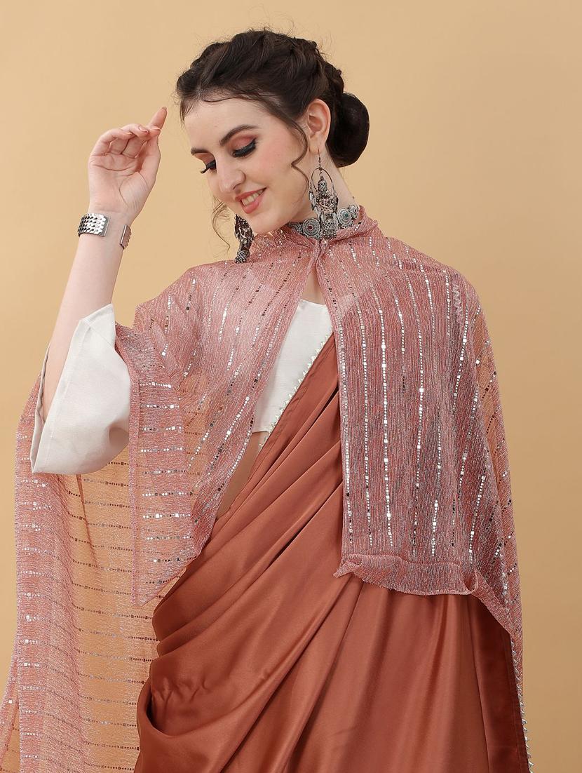 brown plain saree with koti with blouse - 18790316 - Standard Image - 4