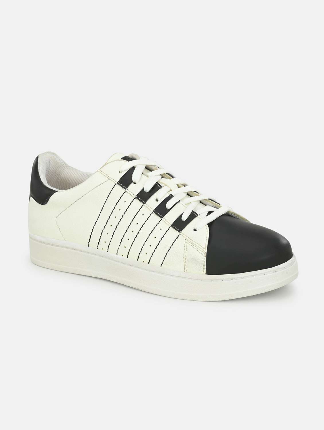 white synthetic lace up sneakers