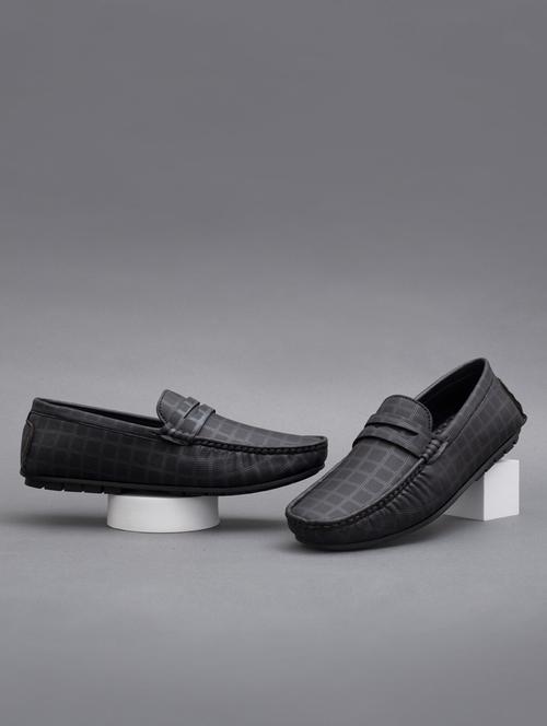 black synthetic slip on loafers - 18793915 - Standard Image - 0