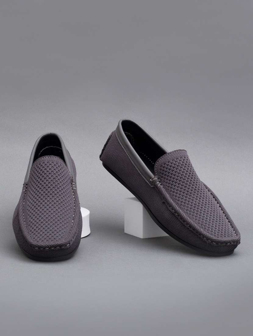 grey mesh & synthetic slip on loafers