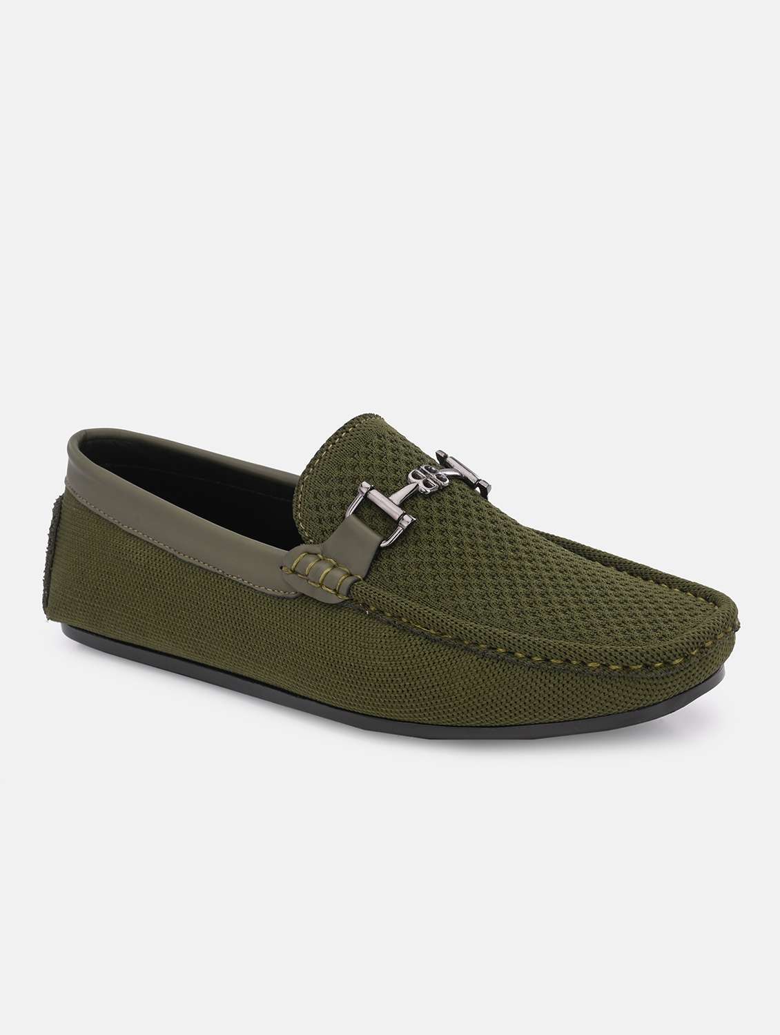 green mesh & synthetic slip on loafers