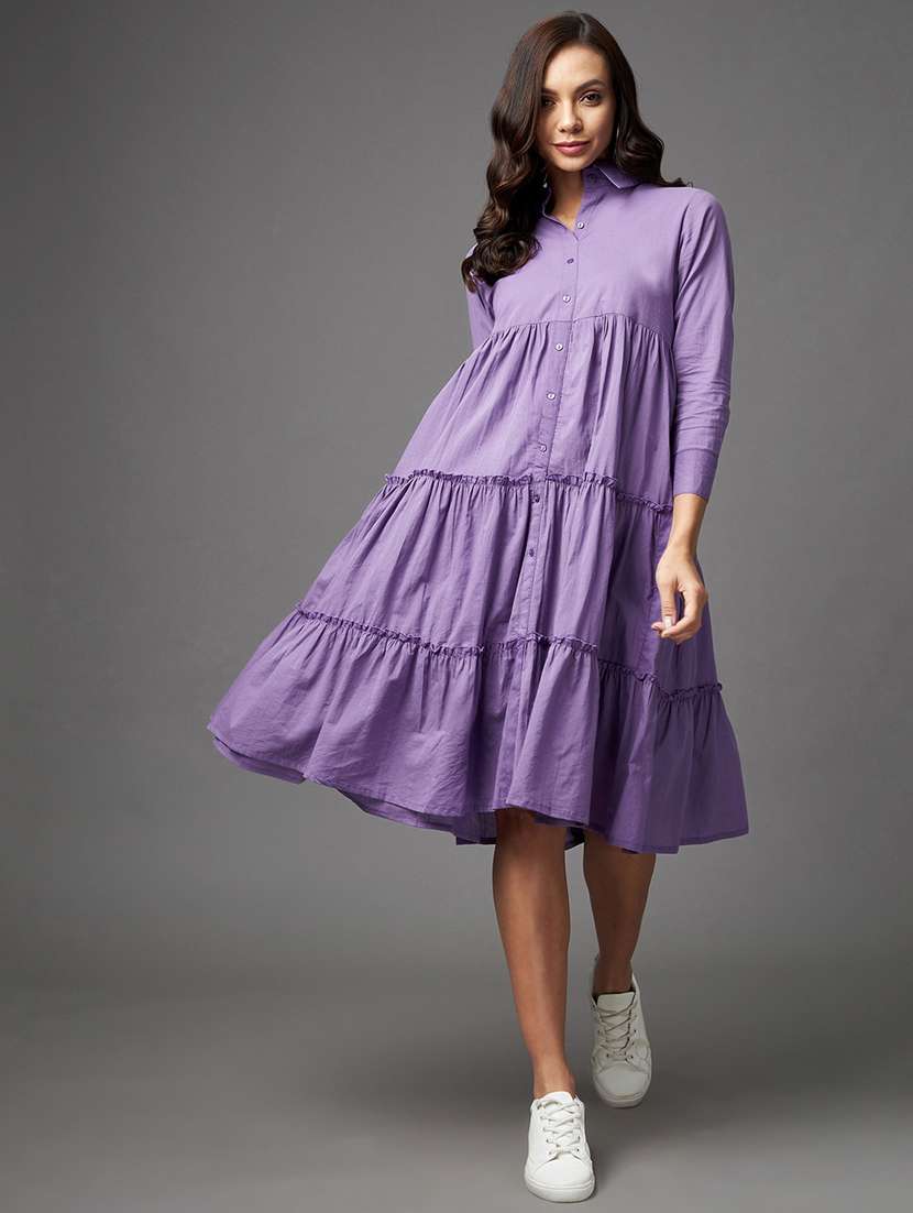 purple cotton tiered ethnic dress