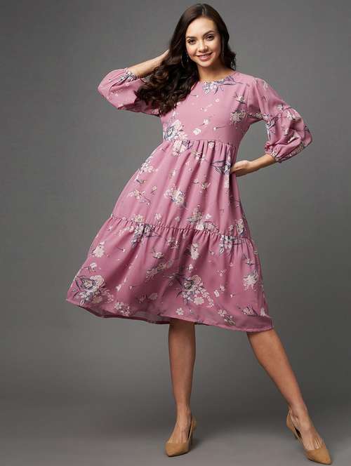 pink georgette tiered ethnic dress