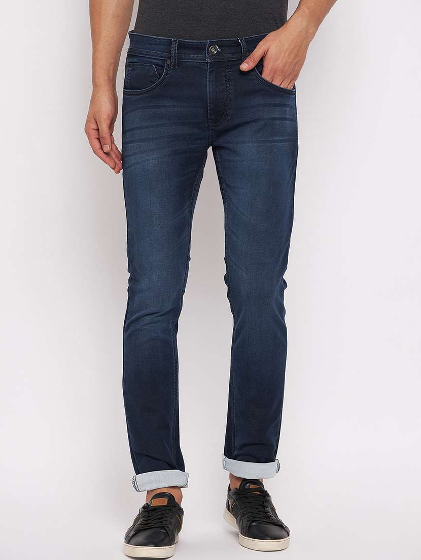 blue cotton blend jeans