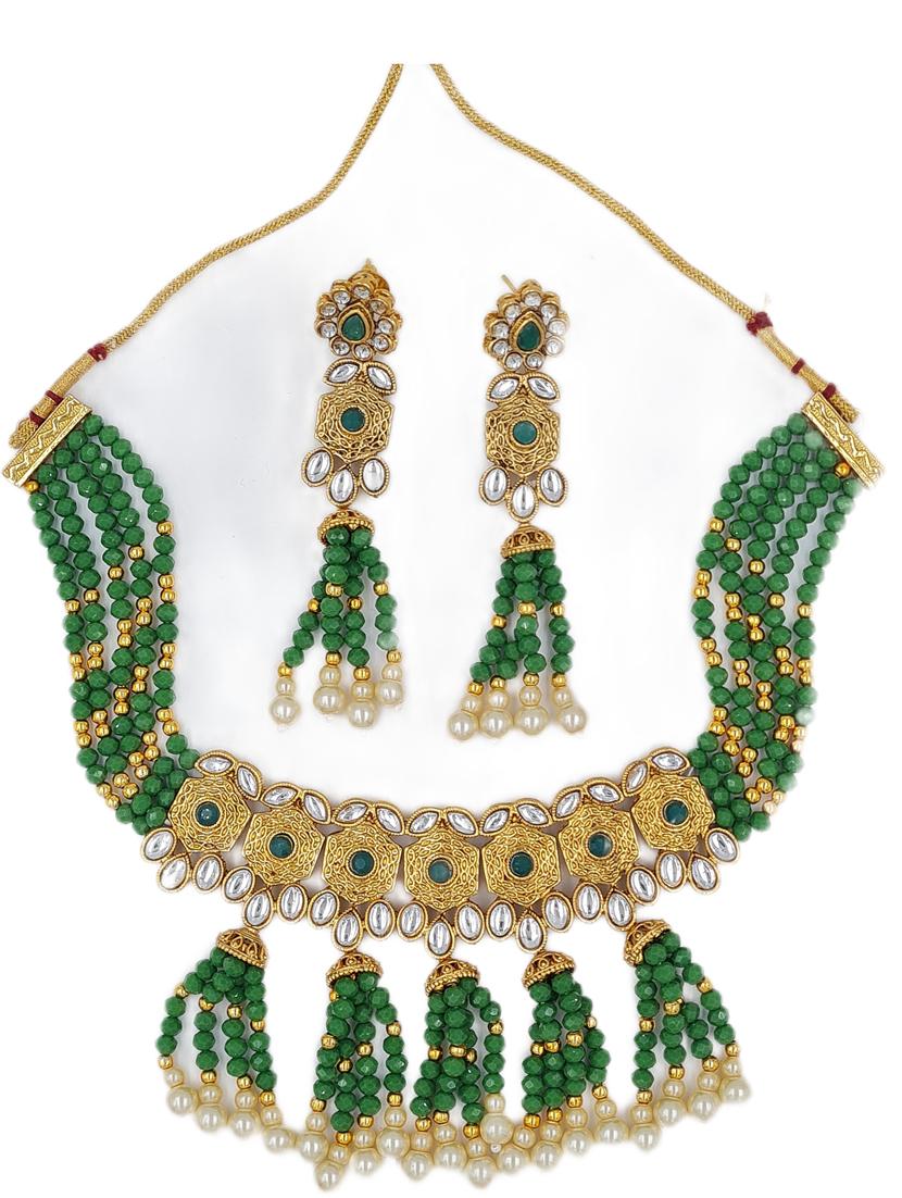 green zinc kundan necklace - 18801255 -  Zoom Image - 0