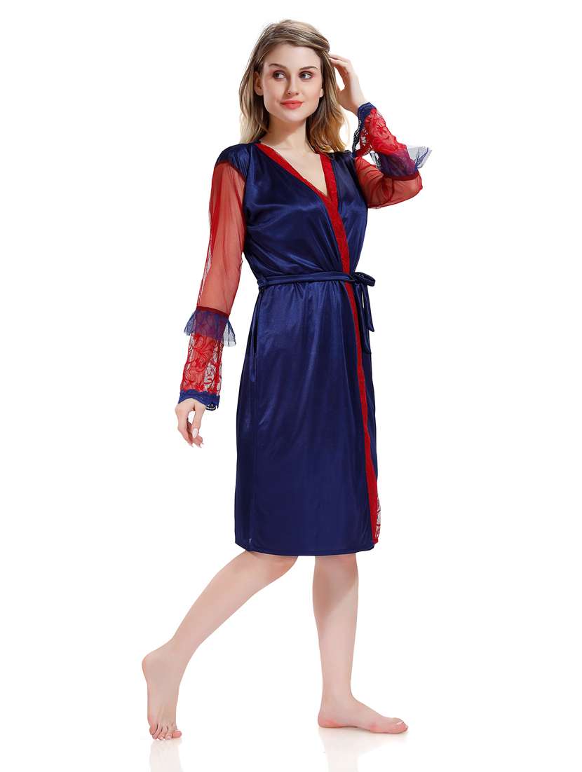 solid sleepwear robe with babydoll set  - 18801282 -  Standard Image - 1