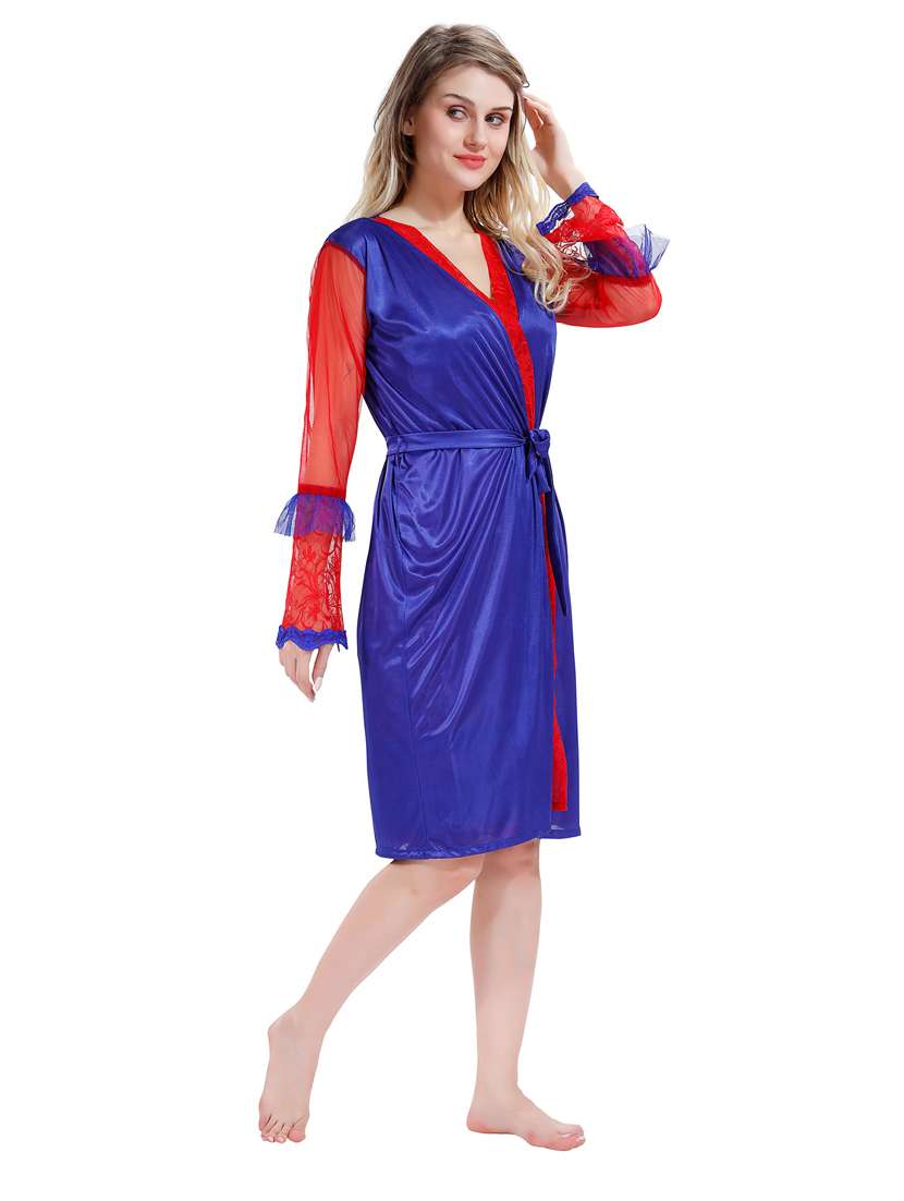 multi colored solid sleepwear robe with babydoll set  - 18801283 -  Standard Image - 1