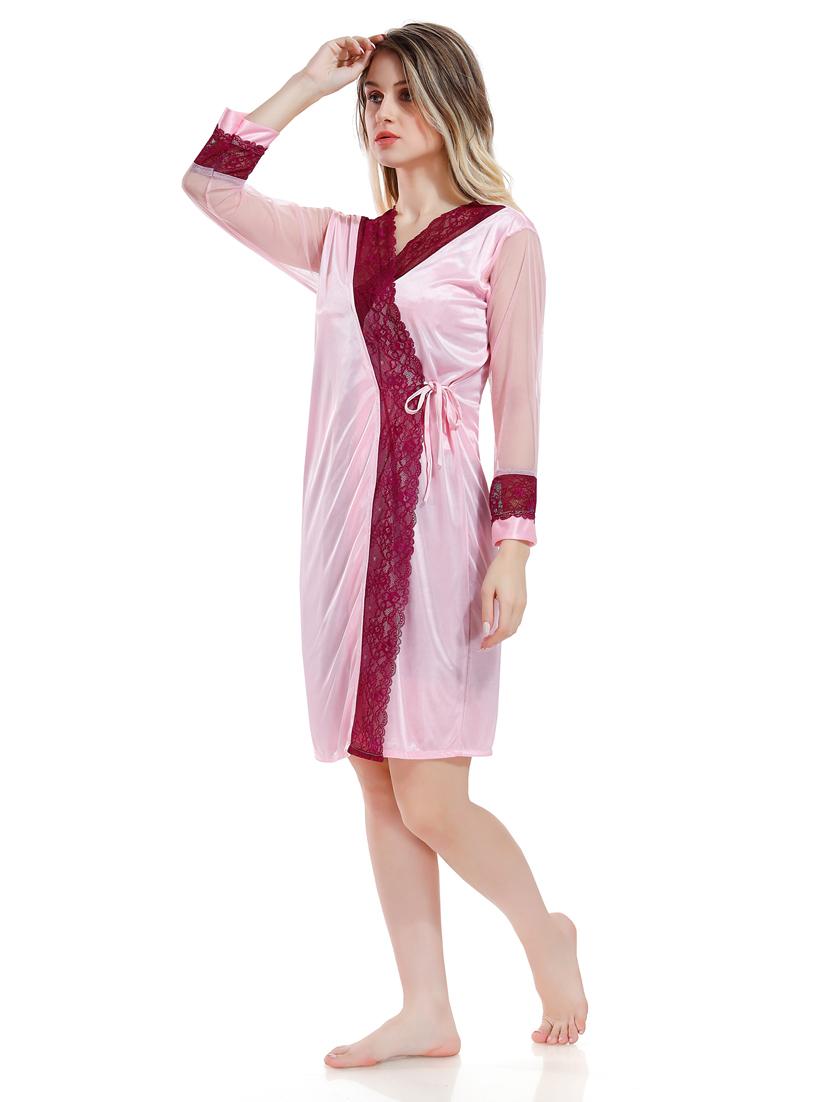 solid sleepwear robe with babydoll set - 18801284 - Standard Image - 1