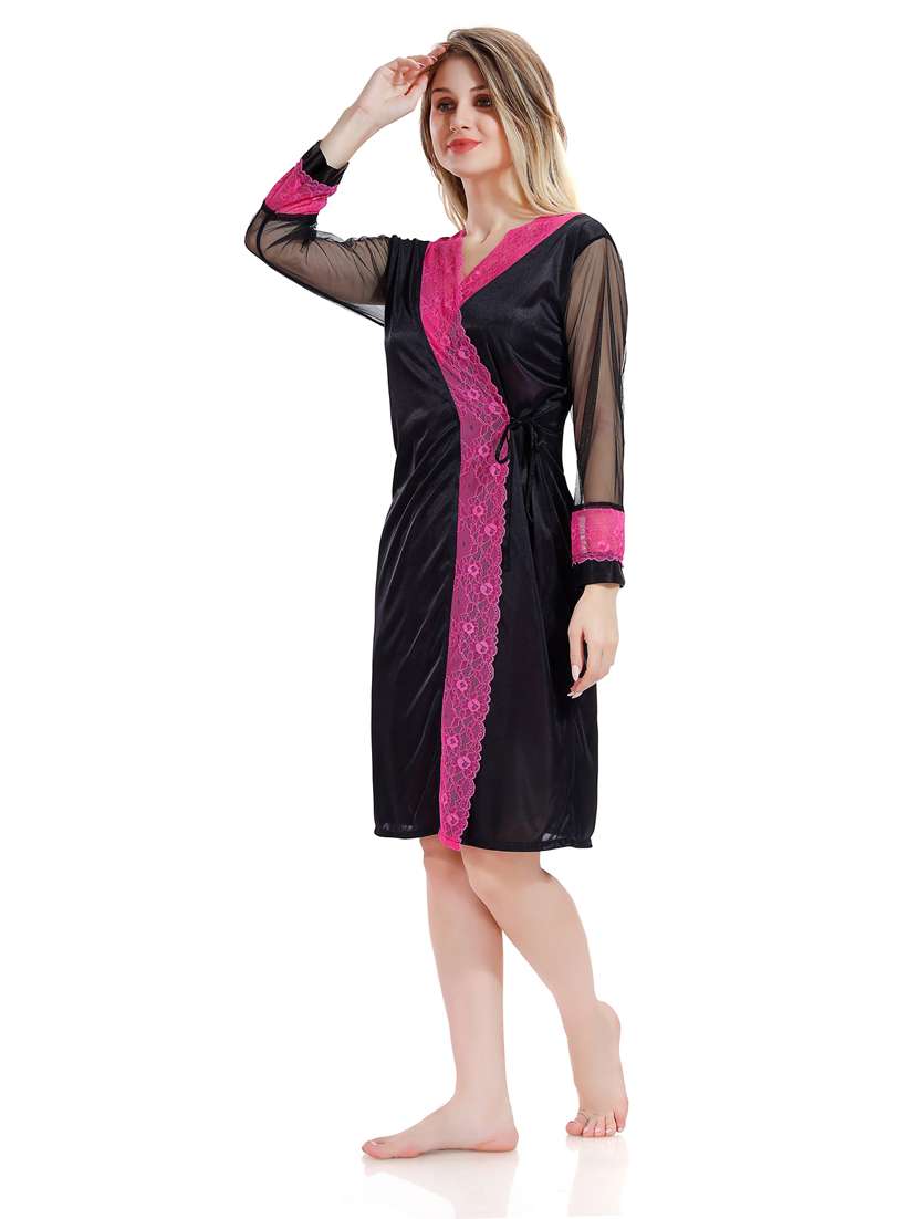 solid sleepwear robe with babydoll set - 18801285 - Standard Image - 1