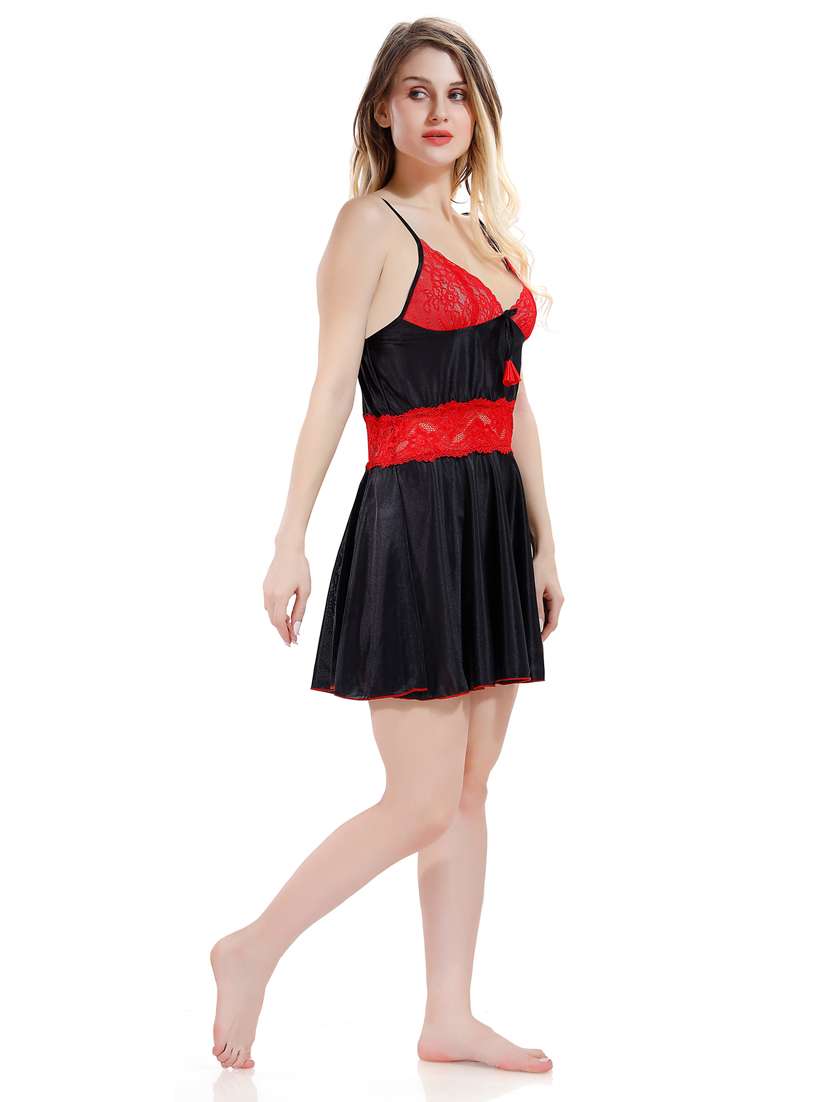 multi colored solid sleepwear robe with babydoll set - 18801286 - Standard Image - 4