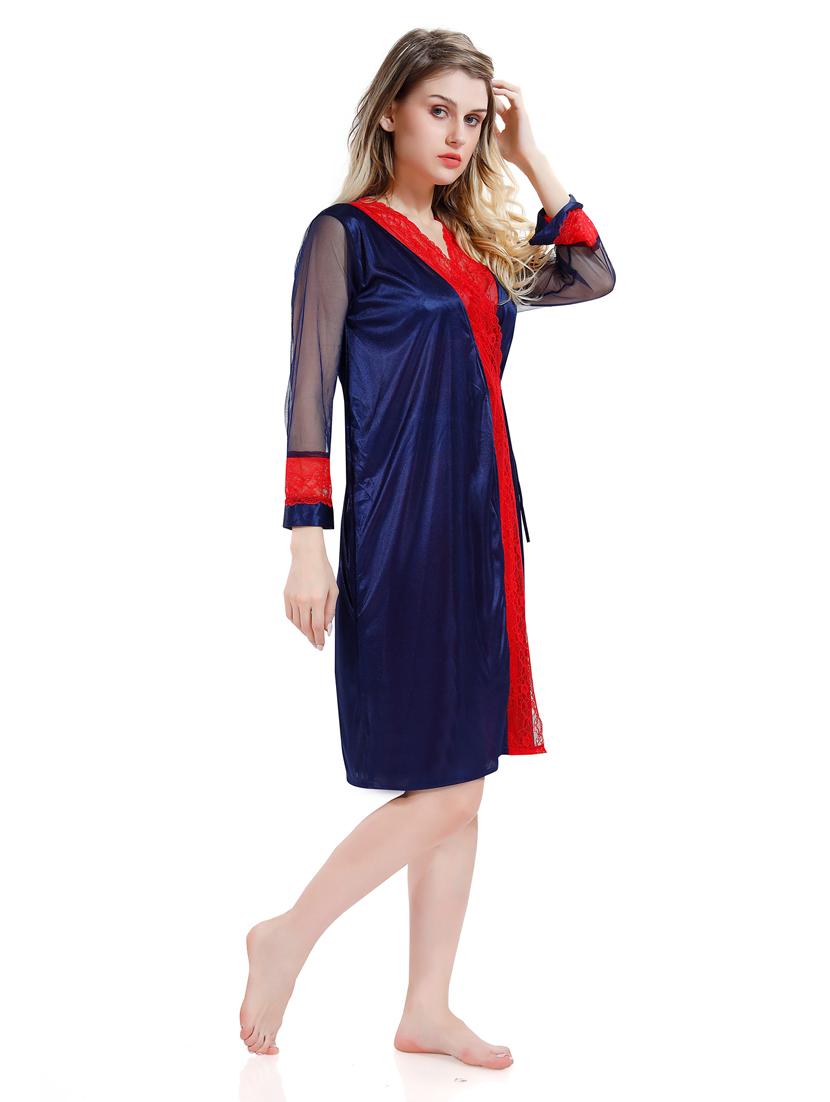 multi colored solid sleepwear robe with babydoll set  - 18801287 -  Standard Image - 1