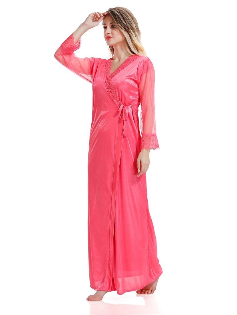 pink solid sleepwear robe with nighty set - 18801296 - Standard Image - 1