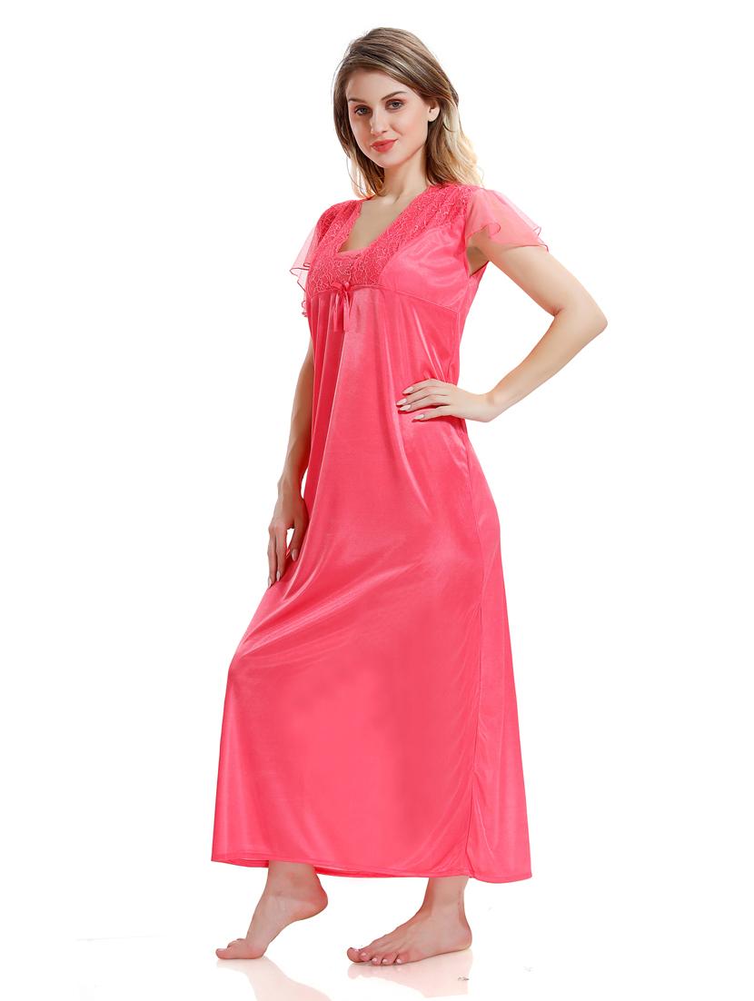 pink solid sleepwear robe with nighty set - 18801296 - Standard Image - 4