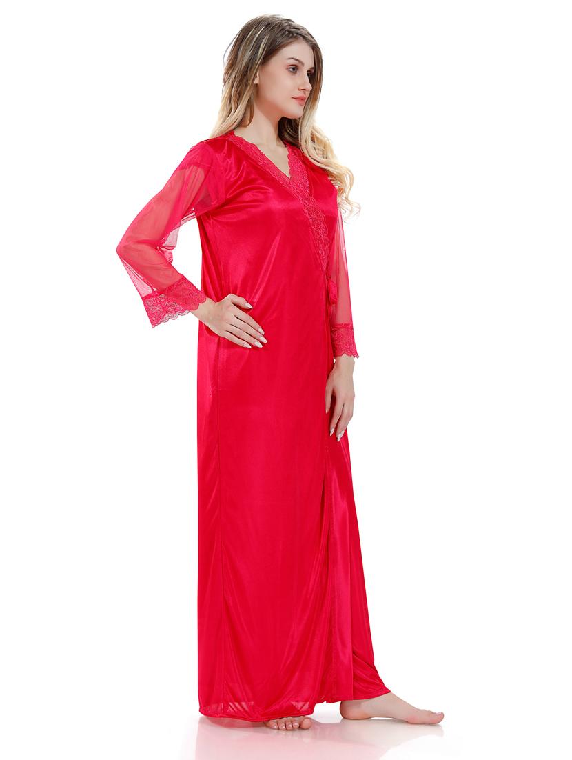 pink solid sleepwear robe with nighty set  - 18801297 -  Standard Image - 1