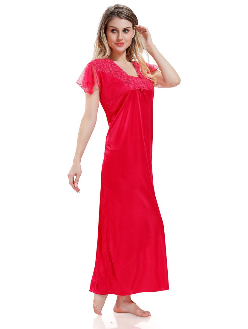 pink solid sleepwear robe with nighty set - 18801297 - Standard Image - 4
