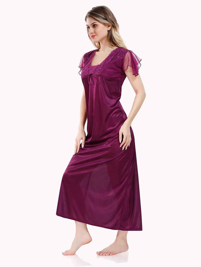 purple solid sleepwear robe with nighty set - 18801299 - Standard Image - 4