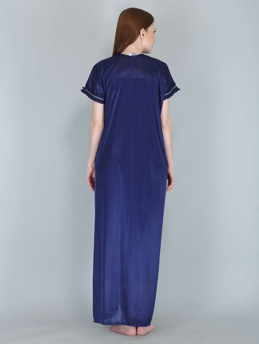 navy blue solid sleepwear robe with nighty set - 18801313 - Standard Image - 4