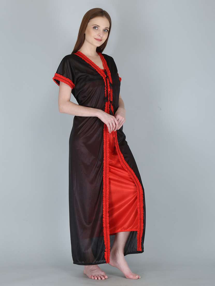 solid sleepwear robe with nighty set  - 18801315 -  Standard Image - 1