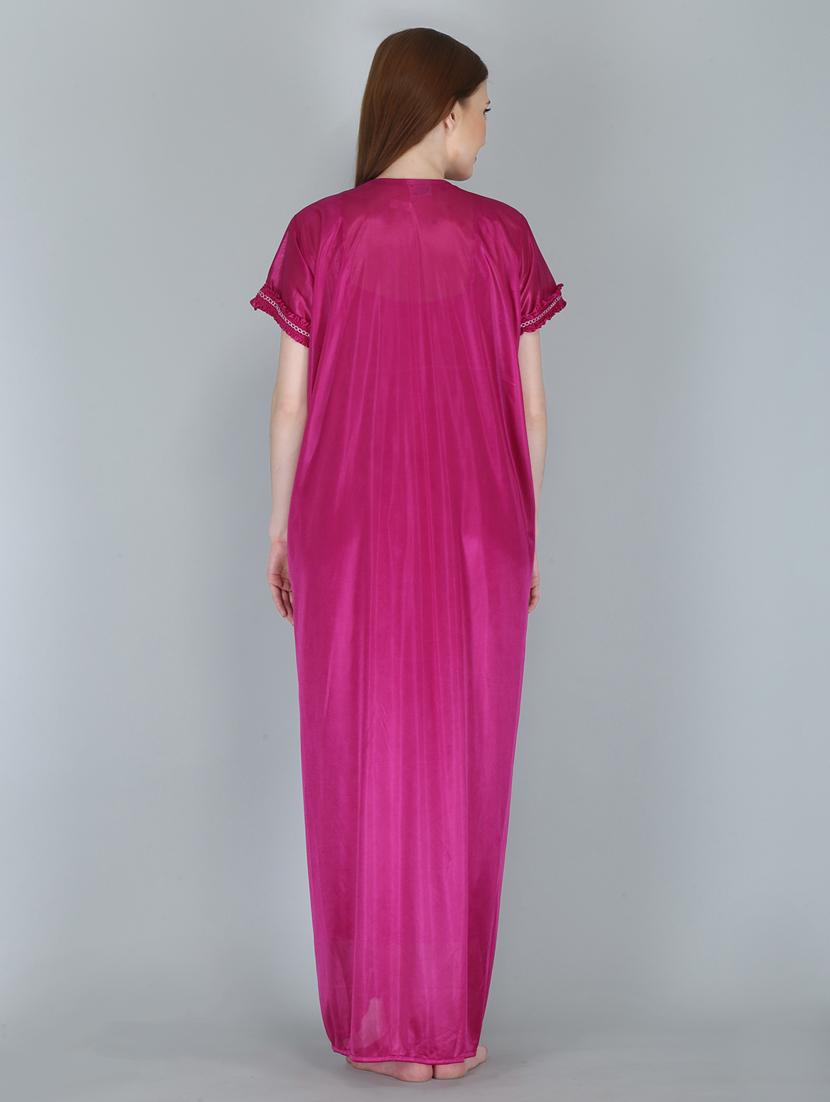 magenta solid sleepwear robe with nighty set - 18801318 - Standard Image - 4