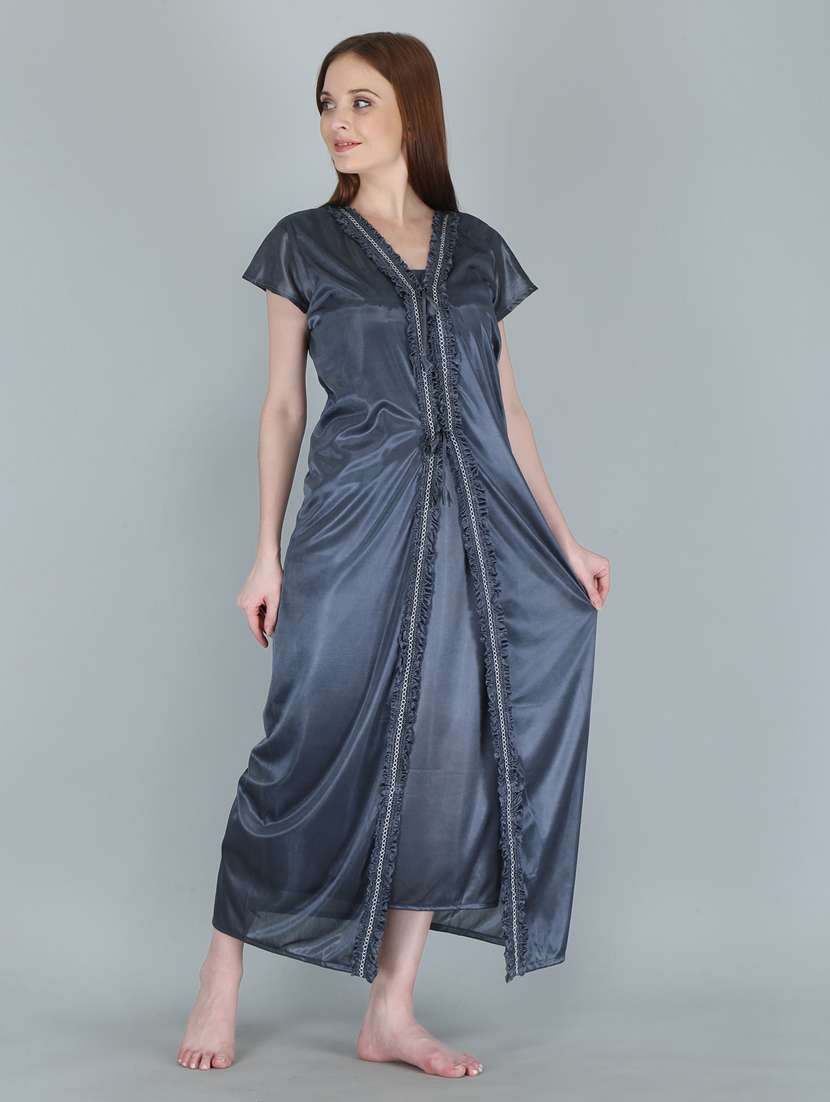 grey solid sleepwear robe set - 18801320 -  Standard Image - 1