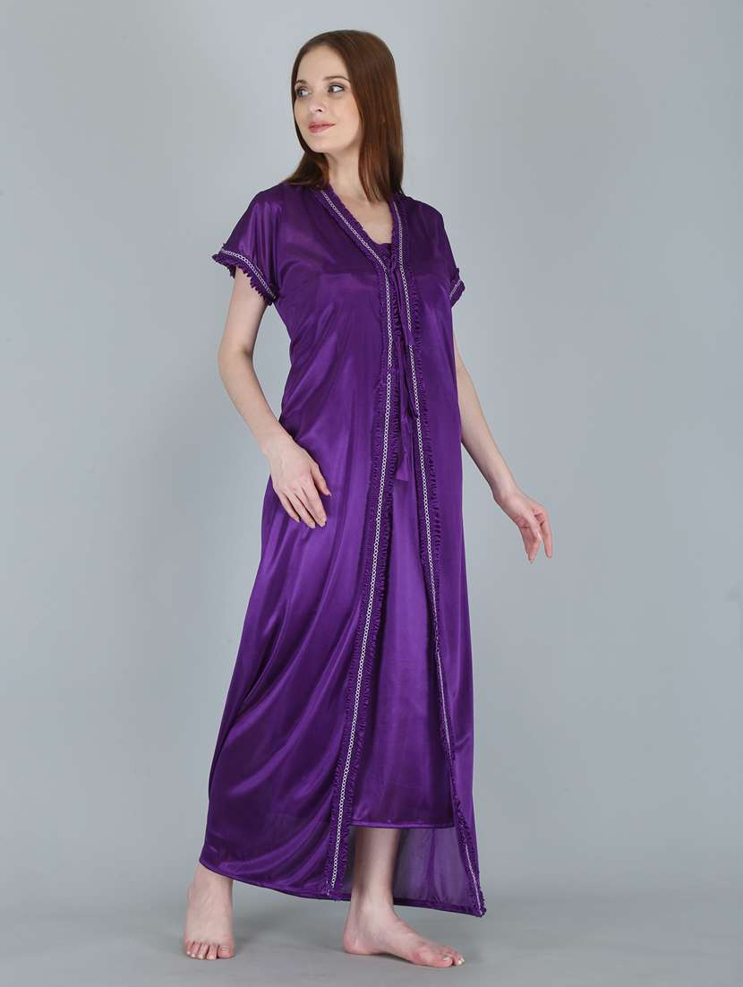 purple solid sleepwear robe with nighty set  - 18801321 -  Standard Image - 1