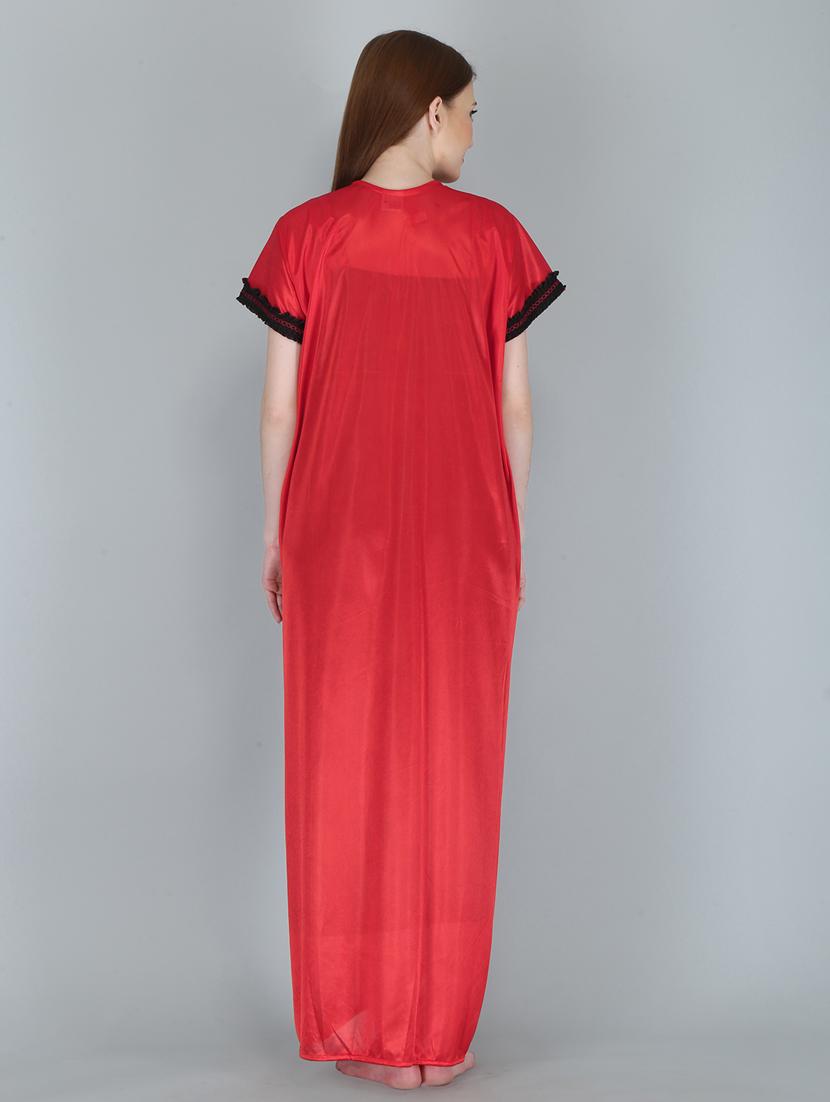 solid sleepwear robe with nighty set - 18801322 - Standard Image - 4