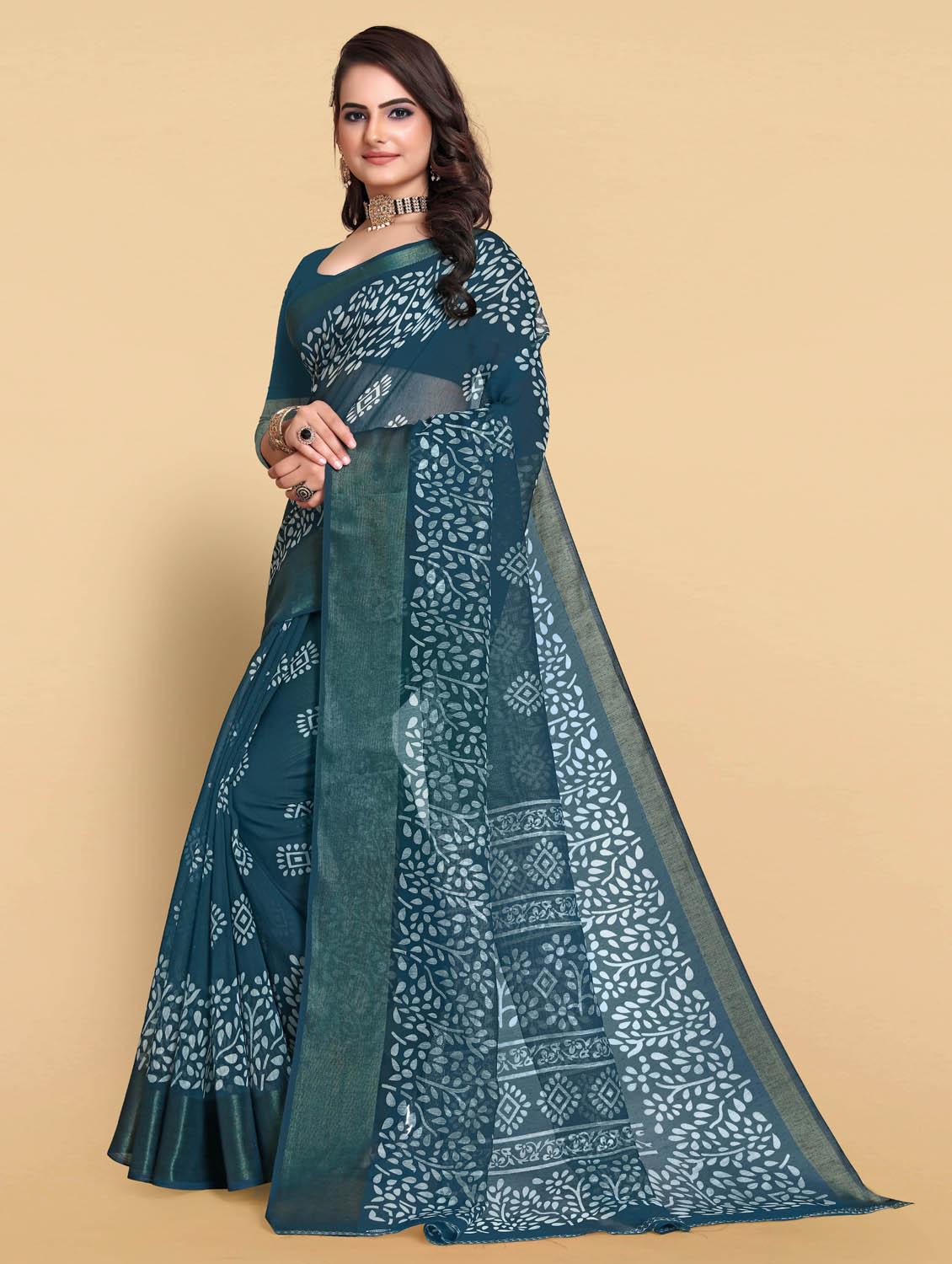 women's self design indigo colored saree with blouse - 18801371 - Standard Image - 1