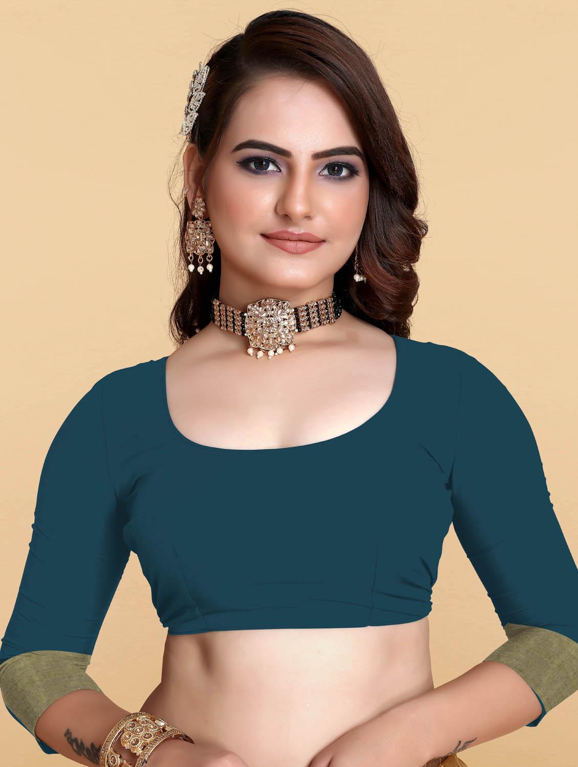 women's self design indigo colored saree with blouse - 18801371 - Standard Image - 4