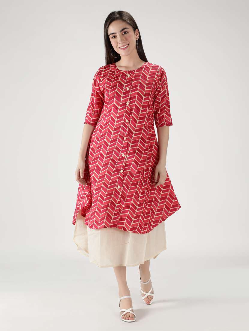 pink viscose layered ethnic dress