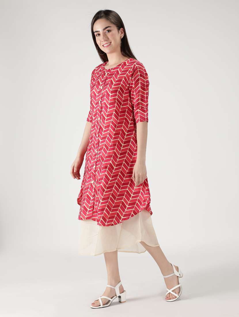 pink viscose layered ethnic dress - 18801632 -  Standard Image - 1