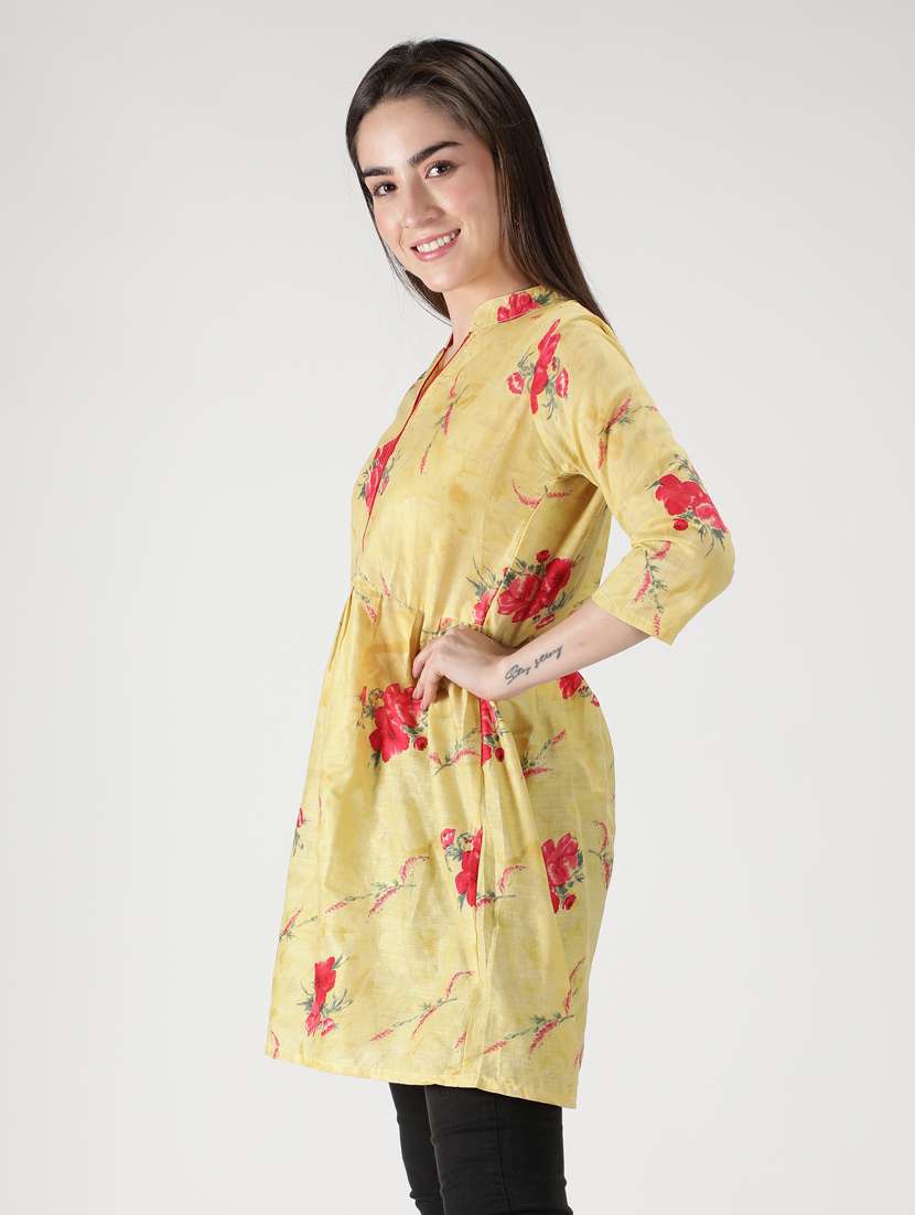 yellow cotton flared kurti - 18801647 -  Standard Image - 1