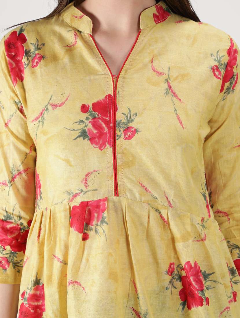 yellow cotton flared kurti - 18801647 - Standard Image - 4