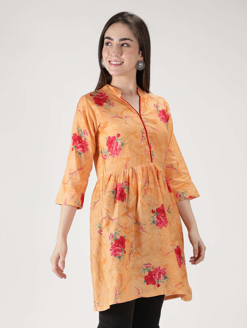 orange cotton flared kurti - 18801650 - Standard Image - 1