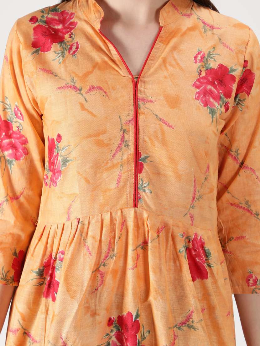 orange cotton flared kurti - 18801650 - Standard Image - 4