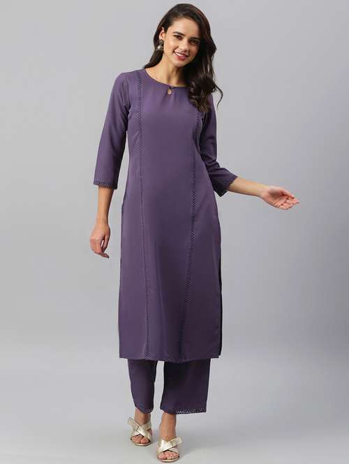 purple crepe kurta palazzo  set