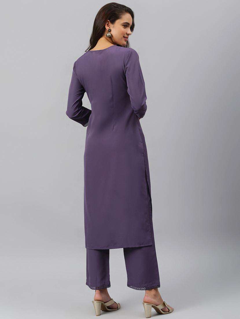 purple crepe kurta palazzo  set - 18801878 -  Standard Image - 4